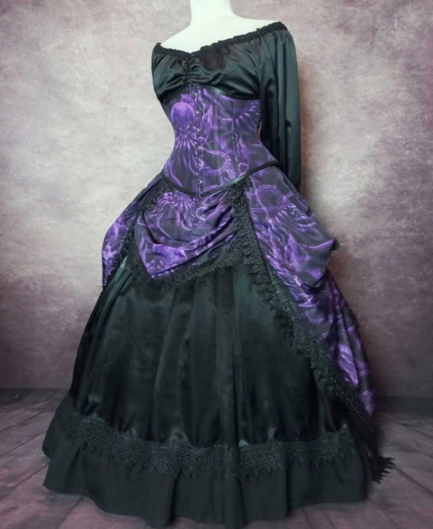 Purple Monster of the Deep Corset Bustle Gown Set, made to measure