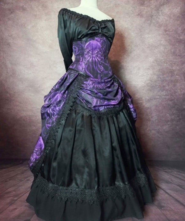 Purple Monster of the Deep Corset Bustle Gown Set, made to measure
