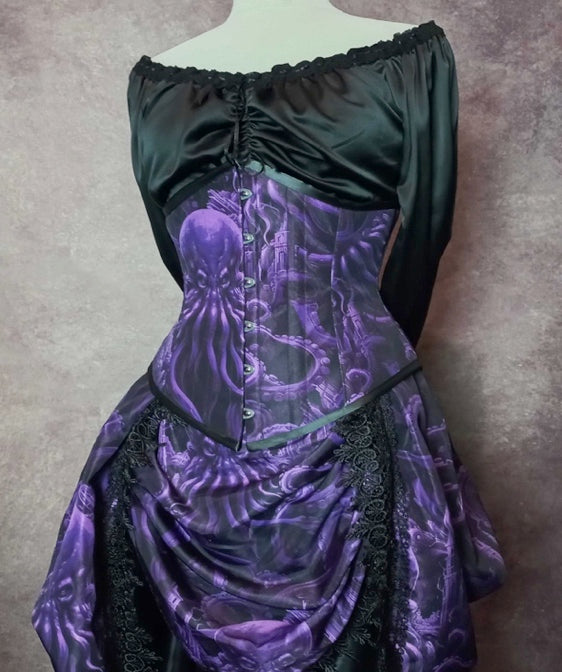Purple Monster of the Deep Corset Bustle Gown Set, made to measure