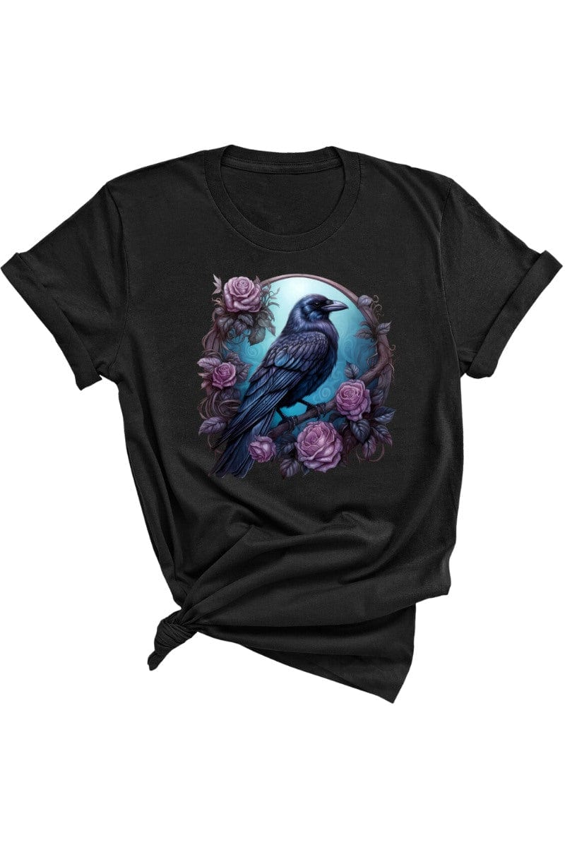 dark gothic raven framed by vintage roses on an AS Colour Maple t-shirt for women 2