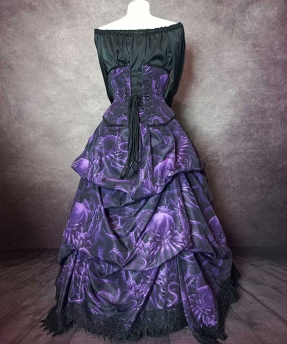 Purple Monster of the Deep Corset Bustle Gown Set, made to measure