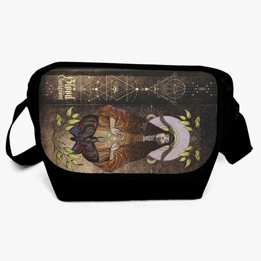 Power_Priestess_Messenger_Bag_Amber, front view showing detailed shamanic priestess artwork and celestial symbols from the Blood on the Clocktower grimoire artwork