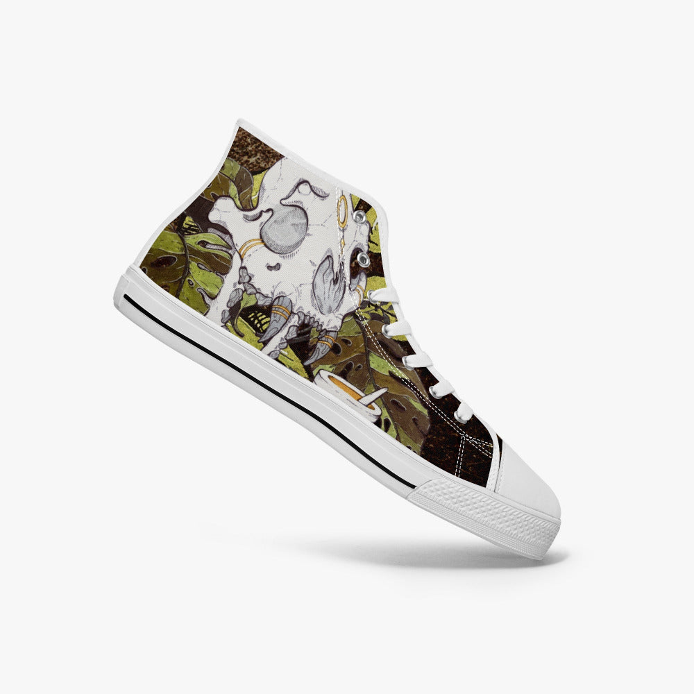 Power_Priestess_White_retro_high_top_sneakers for Blood on the Clocktower players featuring a skull