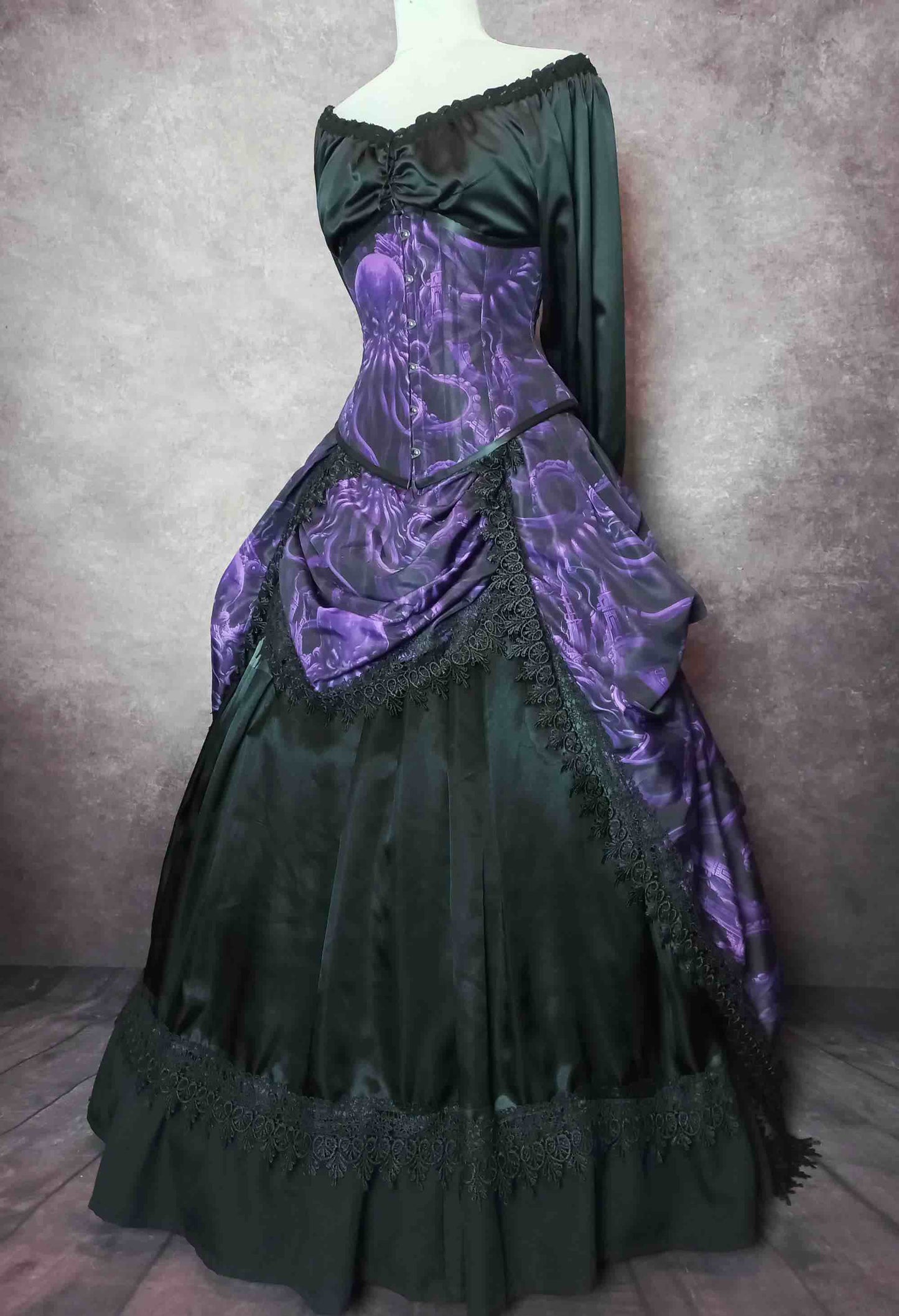 Purple Monster of the Deep Corset Bustle Gown Set, made to measure