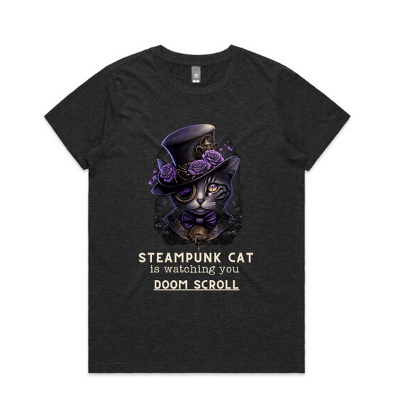 asphalt marle Steampunk Cat is watching you doom scroll funny cat tshirt