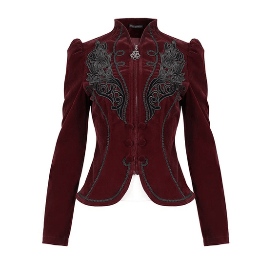Gothic Victorian Dark Red Velvet Women's Jacket