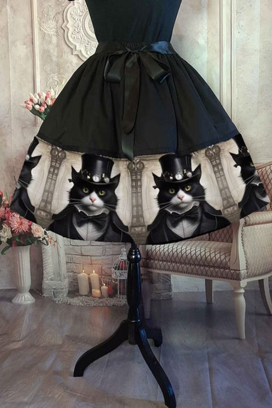 steampunk sherlock holmes cat on midi skirt