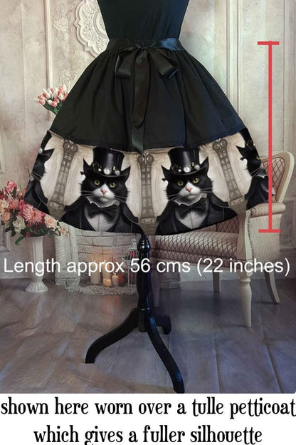 steampunk sherlock holmes cat on midi skirt showing length of skirt