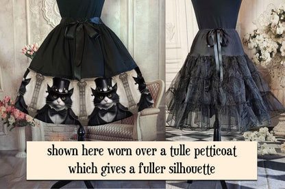 steampunk sherlock holmes cat on midi skirt with tulle petticoat and text overlay