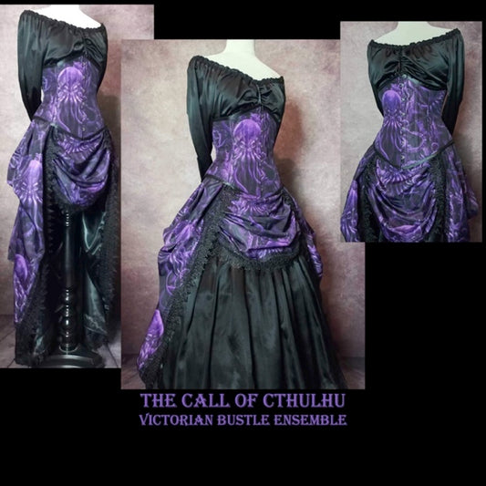 Purple Monster of the Deep Corset Bustle Gown Set, made to measure
