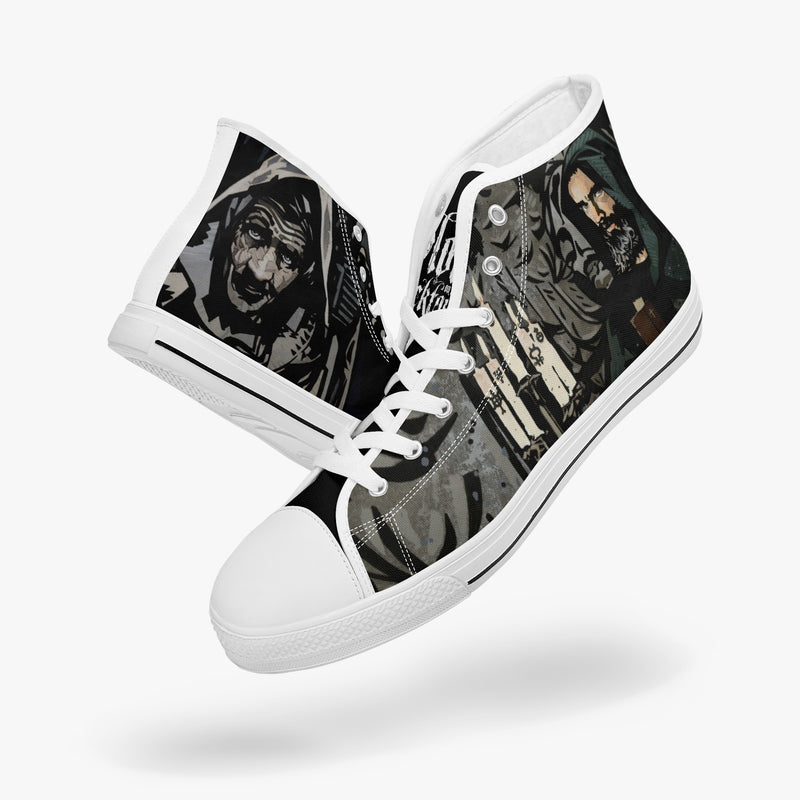 Ta-al blood on the clocktower retro high tops with white sole