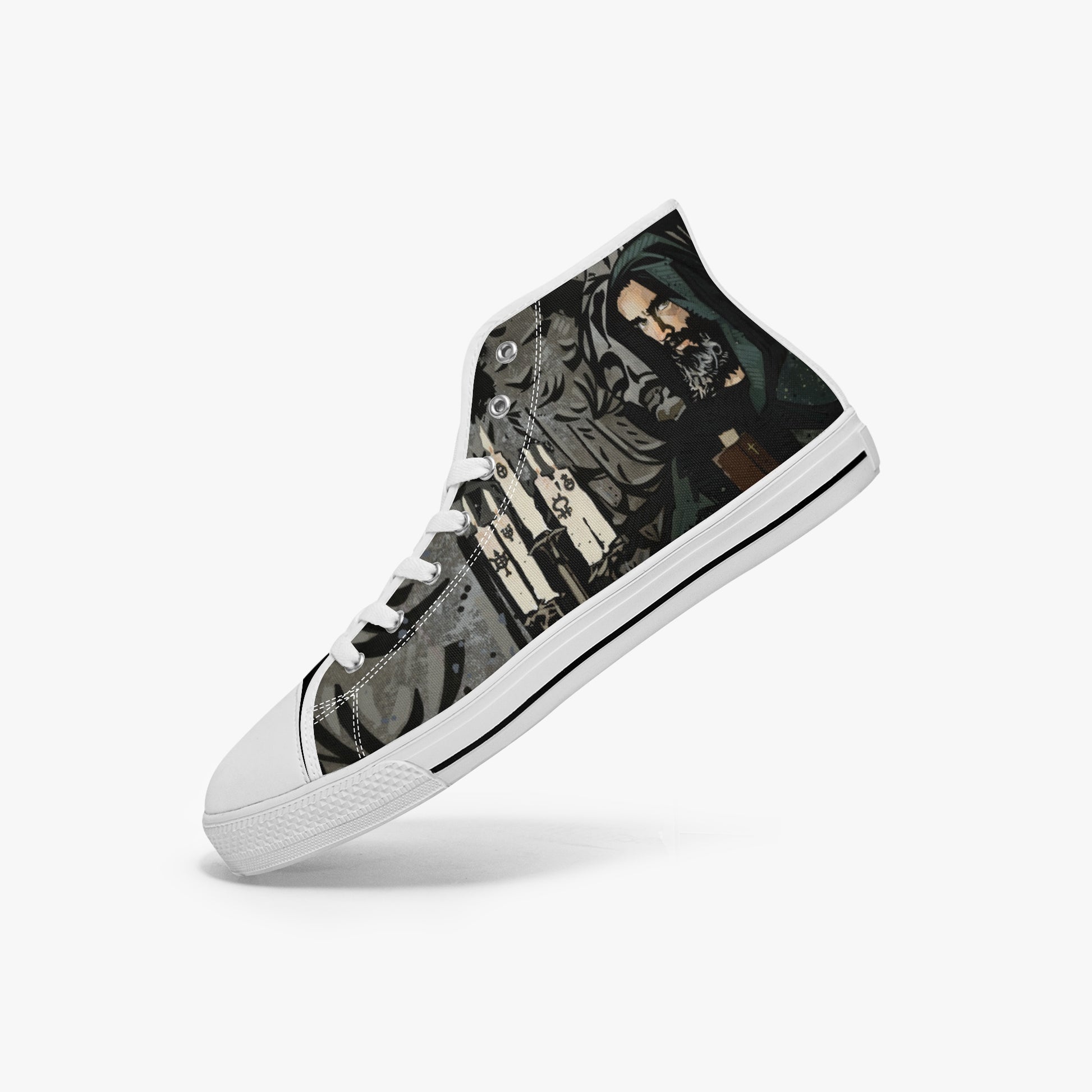 Ta-al Van Fleet artwork white sole high top  sneakers blood on the clocktower