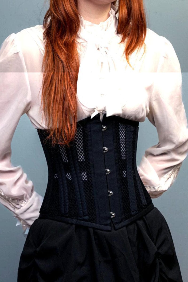 heavy weight black mesh waist training corset waist control