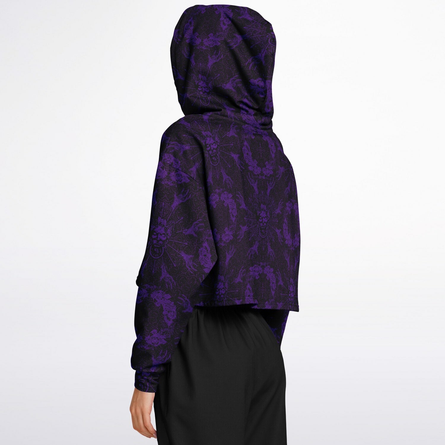 cropped short hoodie for Blood on the Clocktower fans featuring a portal view into the mythical setting of the boardgame, Ravenswood Bluff and a Welcome sign 8