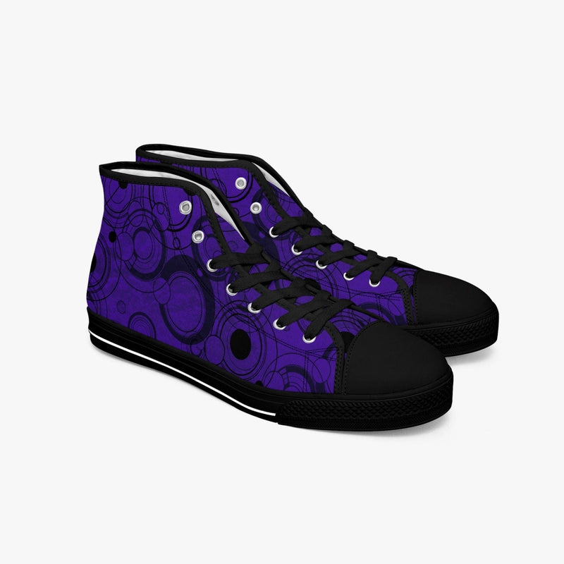 Dr Who Gallifreyan Gallifrey language high top men's sneakers in purple and black at Gallery Serpentine