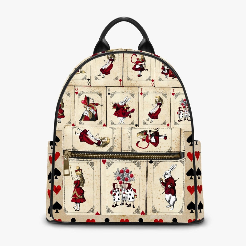 Vintage retro red white and cream Alice in Wonderland playing cards print small backpack at Gallery Serpentine
