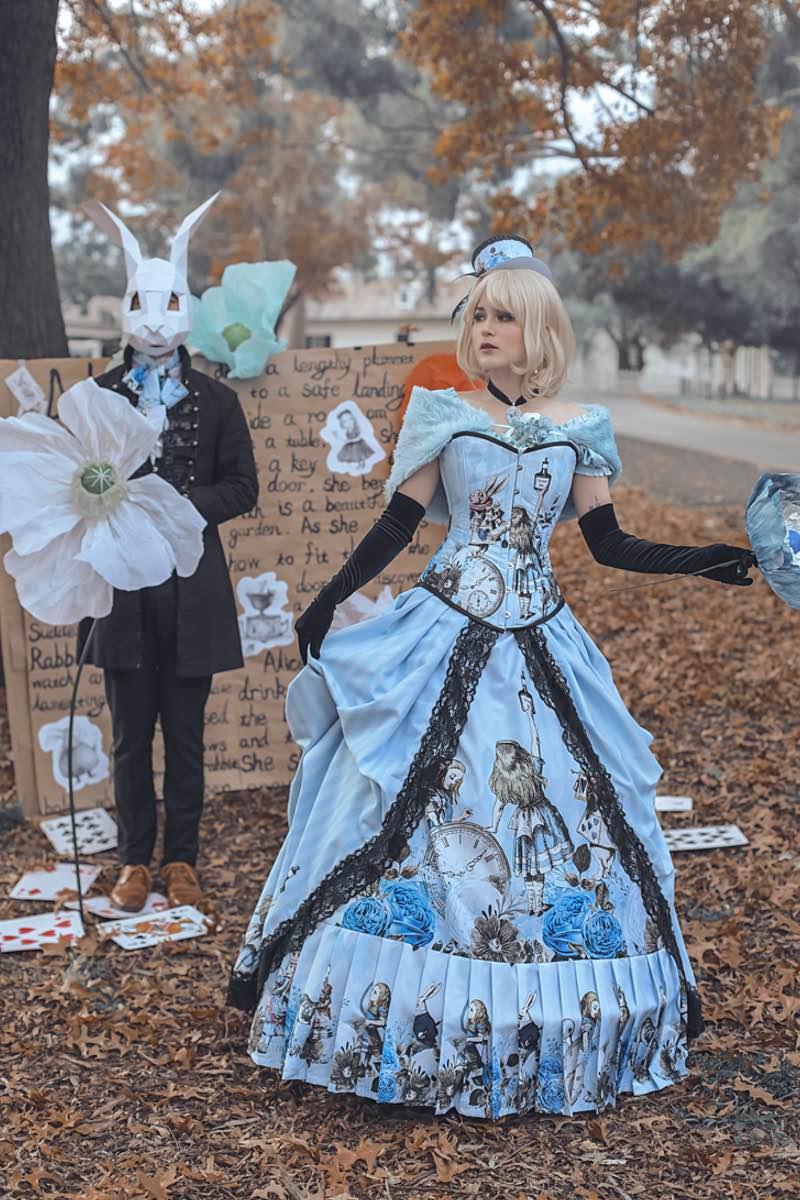 australian made blue Alice in Wonderand corset gown made to measure photographer Zoey Crow