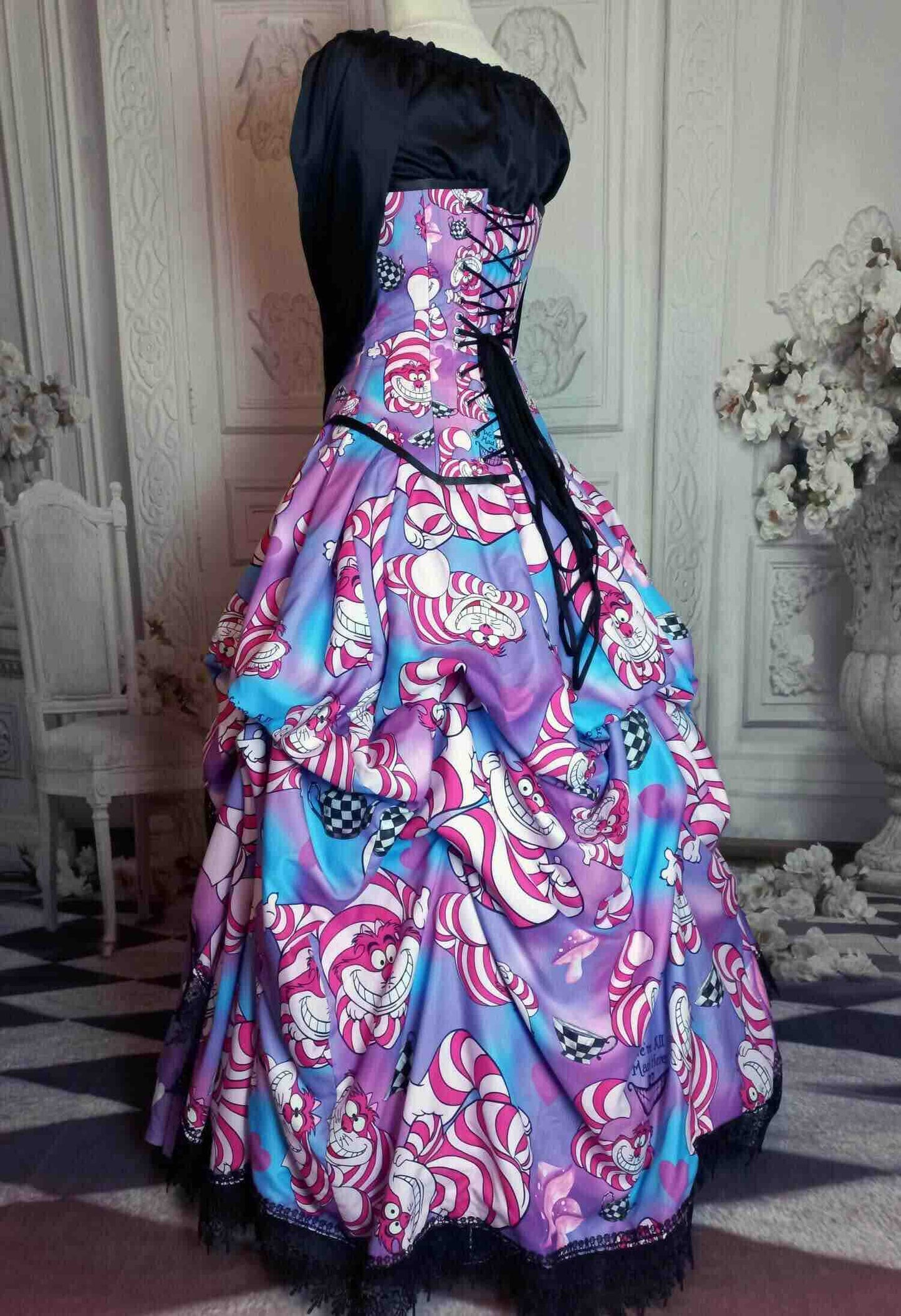 Cheshire Cat Alice in Wonderland Victorian Corset Gown