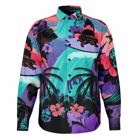 Lil Monsta goes Surfing - long-sleeve button down shirt