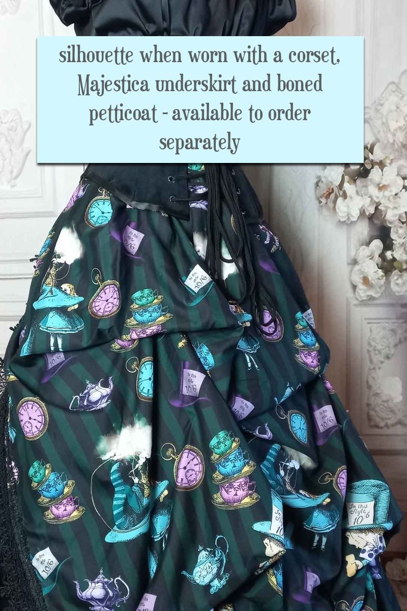 Dark Green Alice in Wonderland Mad Hatter victorian bustle skirt at Gallery Serpentine 7