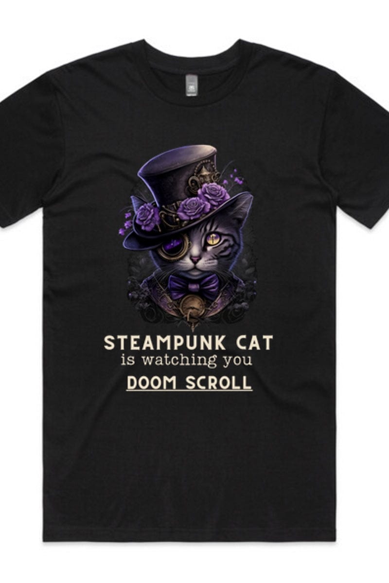 Steampunk Cat is Watching You Doom Scroll - Men's AS Colour, Staple Crew Tee