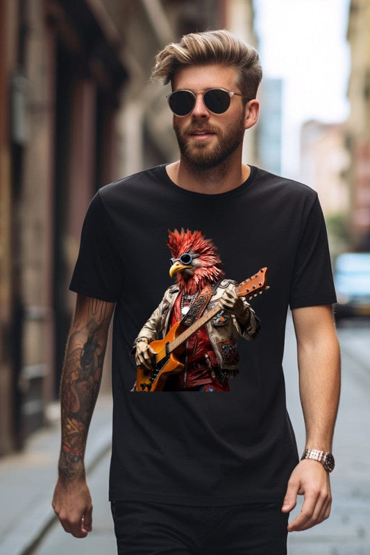 80s rock god as a rooster tshirt for men