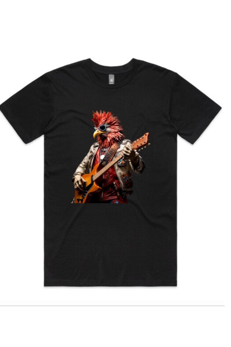 80s rock god as a rooster tshirt for men 1