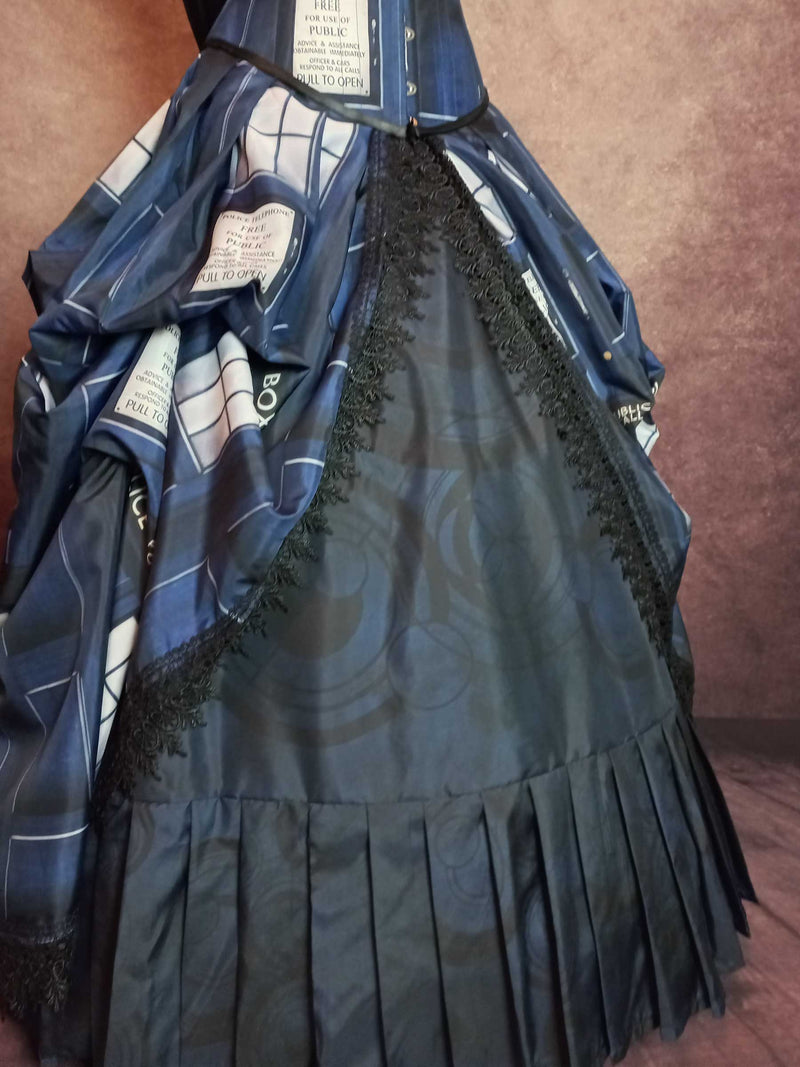 Tardis corset gown made in Australia, made to measure, steel boned corset, Dr Who wedding gown at Gallery Serpentine featuring the Gallifreyan Time Lord language