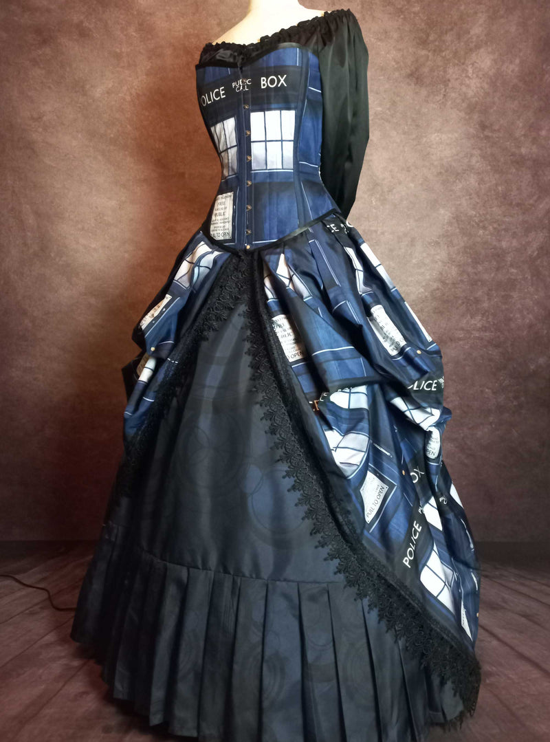 Tardis corset gown made in Australia, made to measure, steel boned corset, Dr Who wedding gown 1