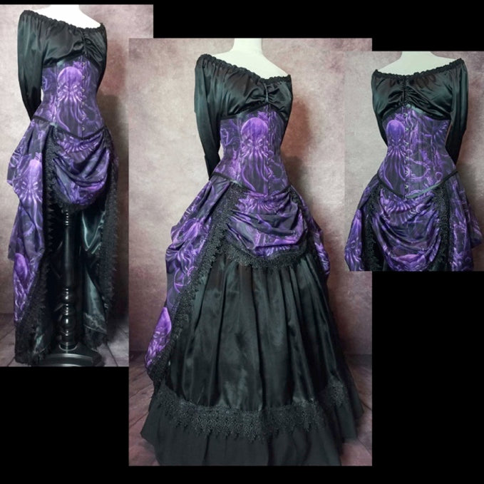 Purple Monster of the Deep Corset Bustle Gown Set, made to measure