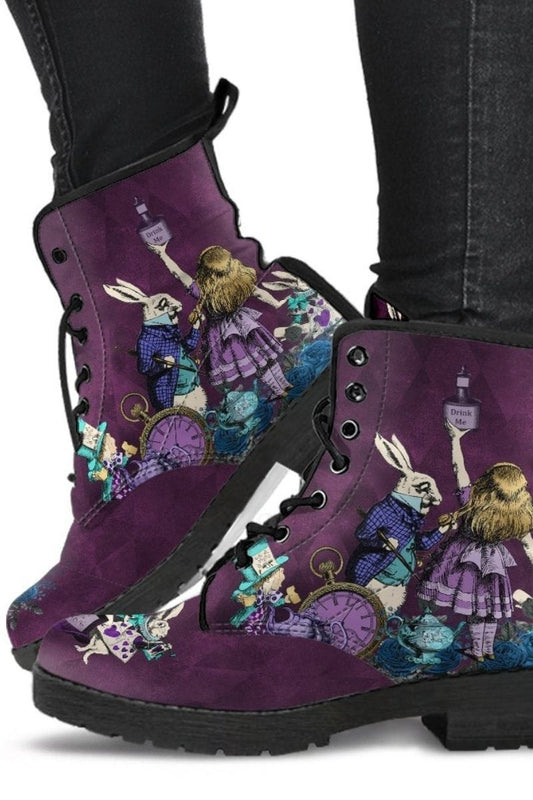 Alice in Wonderland Gothic Vegan Women's Boots, FREE Shipping