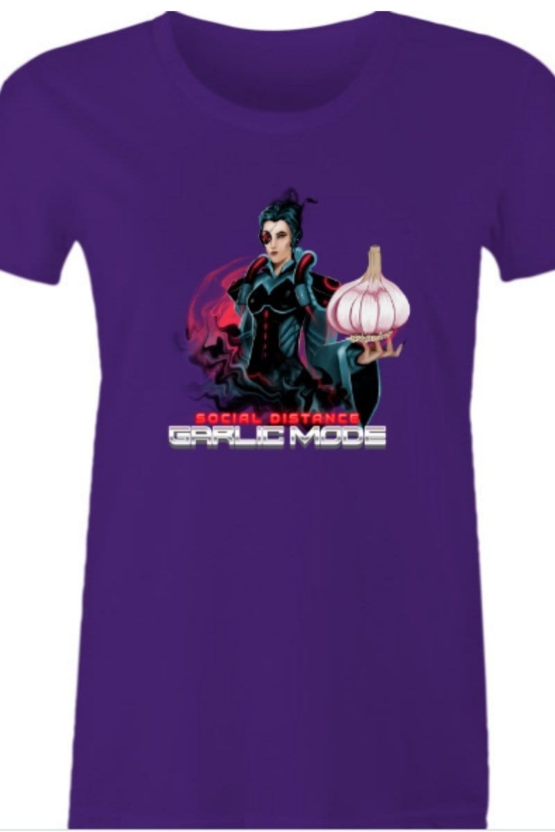 Social Distance with Garlic womens purple t-shirt