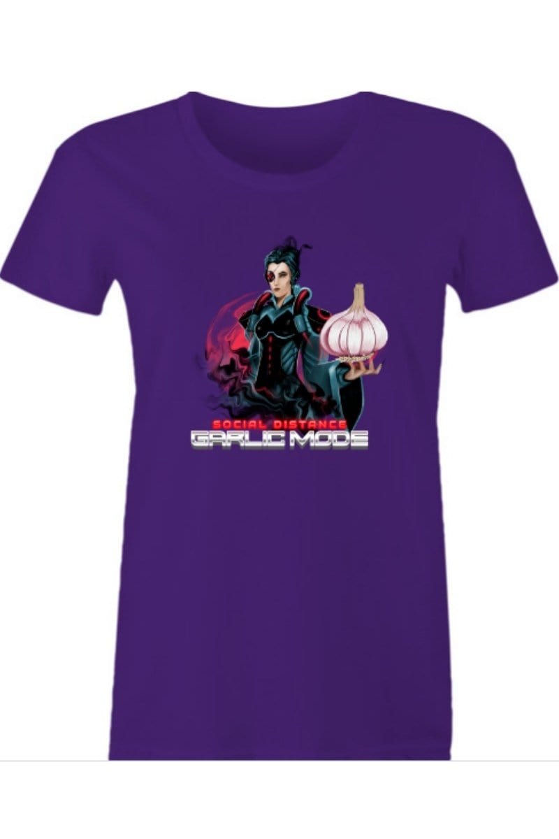 purple Social Distance with Garlic womens t-shirt