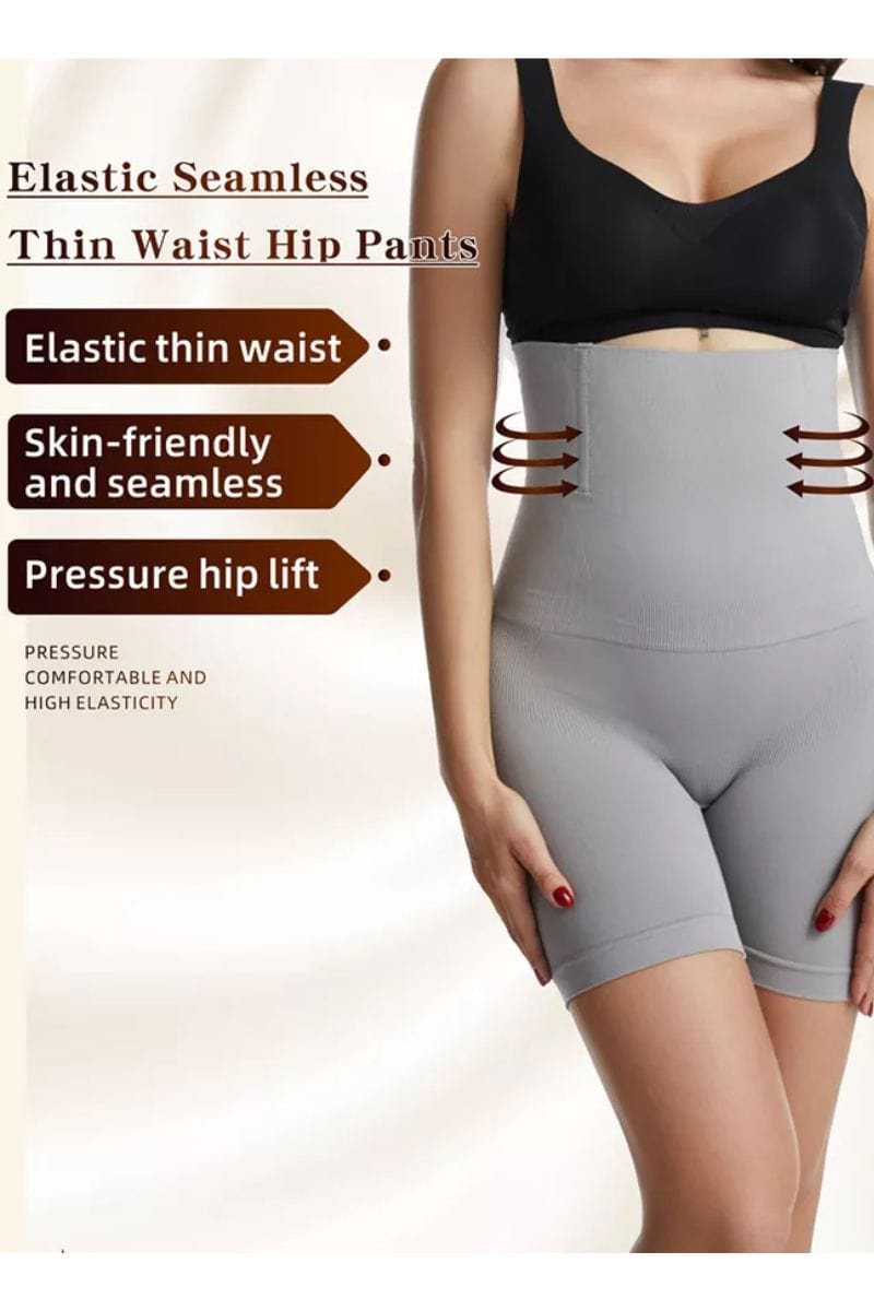 showing the flexible light weight boning that adds extra support at the waist in the compression shapewear shorts for corset wearers