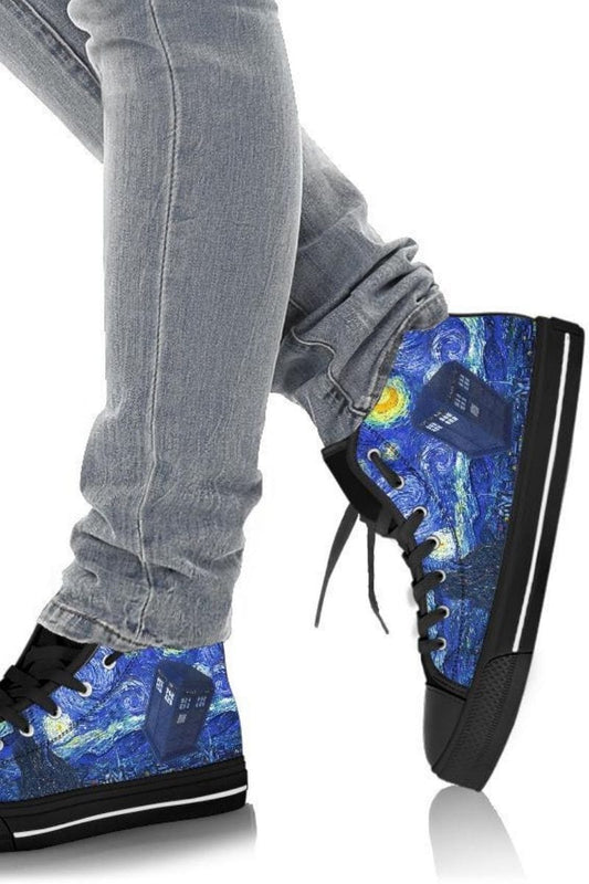 when Van Gogh met the Doctor Tardis mens high top sneakers