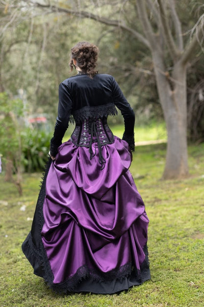 back view of the Majestica gothic black velvet braid trimmed bolero for victorian or gothic clothing at Gallery Serpentine