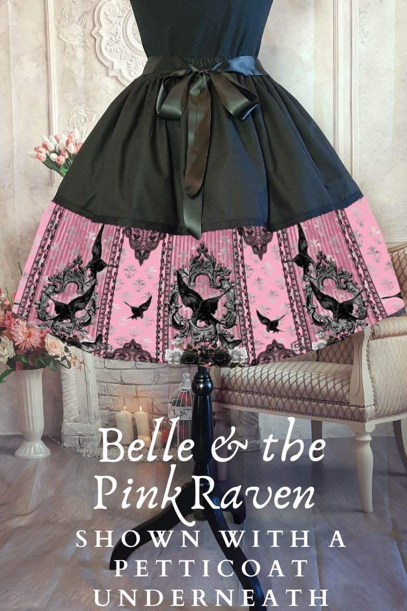 gothic pink & black mid length skirt featuring black ravens