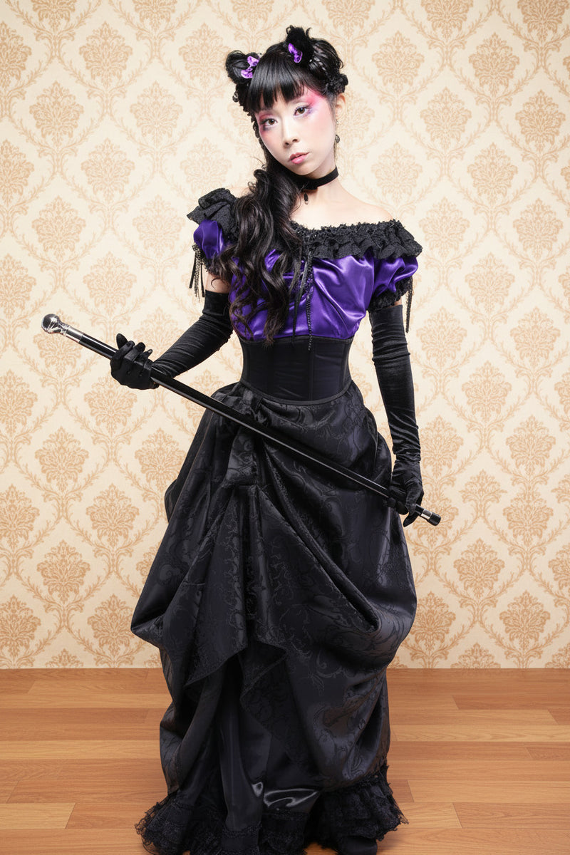 gothic black brocade or black satin corset belt corset that is steel boned and back lacing, nips only the waist in, quality australian made corsetry Gallery Serpentine