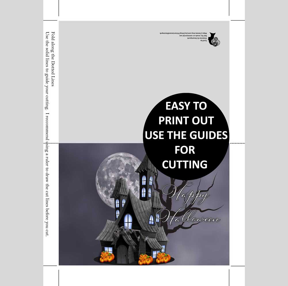 Halloween Haunted House Scene Card Instant Download Printable