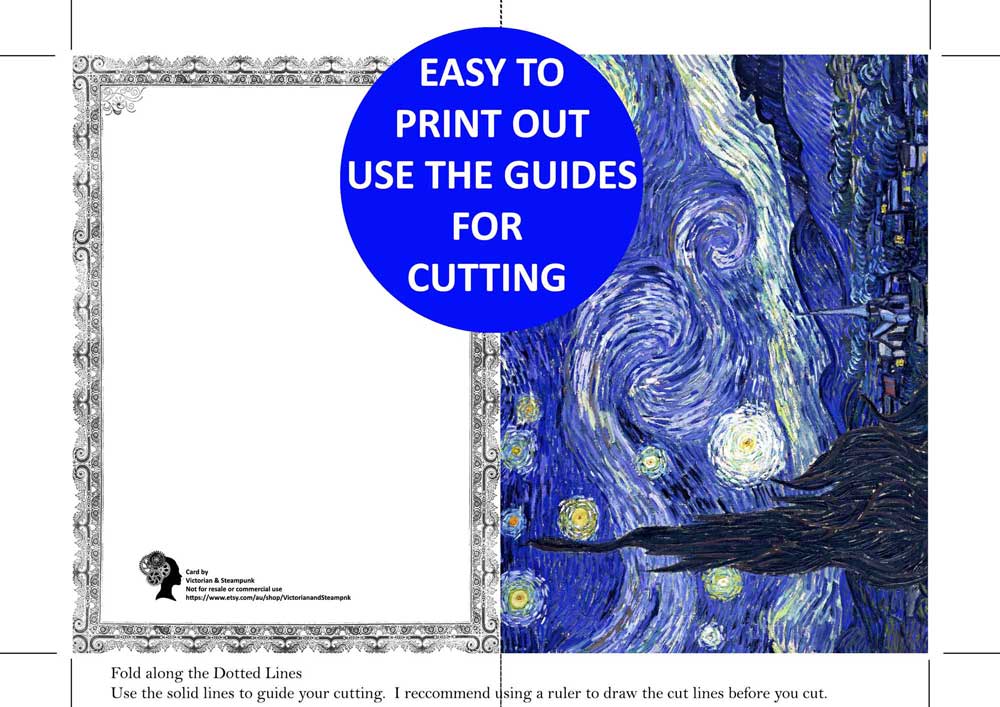 Van Gogh - Starry Night Card - Instant Download - Printable Card