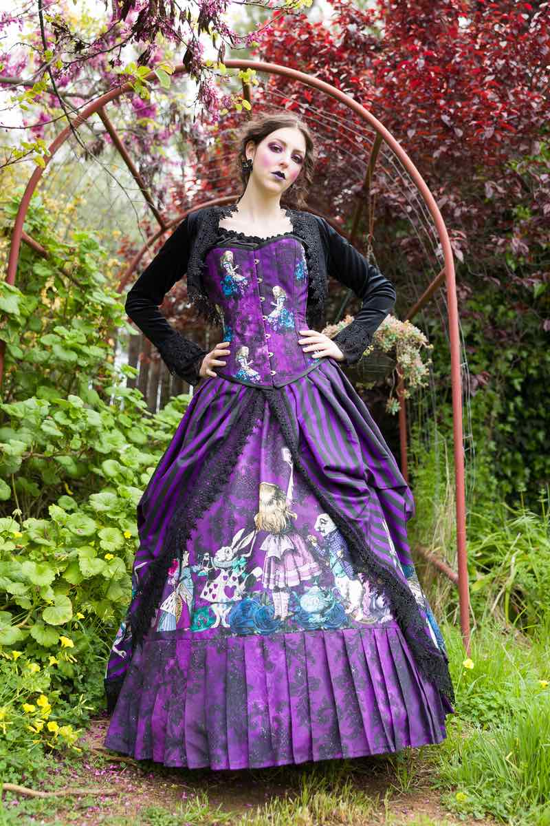 close up view of the under skirt of the dark gothic Alice in Wonderland corset wedding dress from Australia