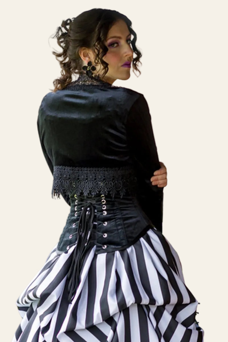 black velvet gothic under bust corset by Gallery Serpentine back view
