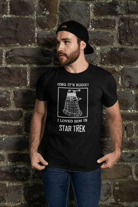Brad, star trek, dr who, star wars fan wearing the confused meme tshirt in black cotton