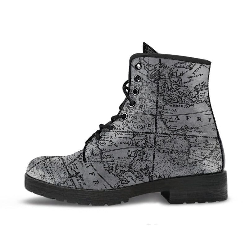 Vintage Explorer's Map, Vegan Women's Boots, FREE Shipping