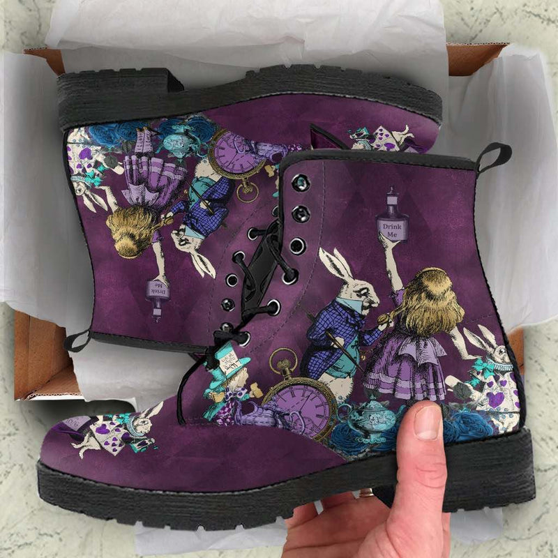 Alice in Wonderland Gothic Vegan Women's Boots, FREE Shipping
