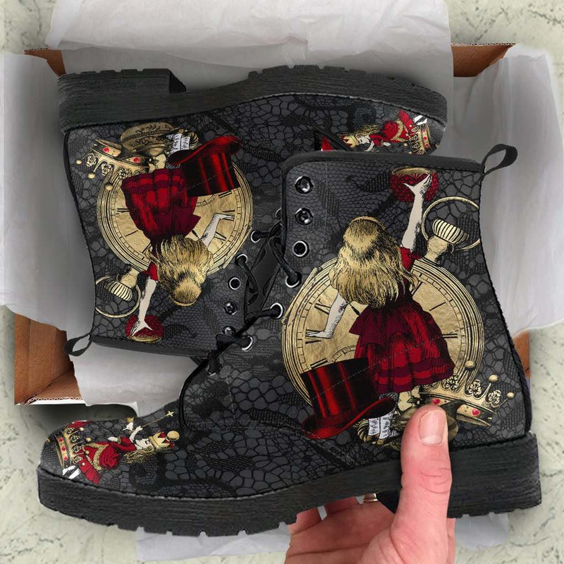 Alice in Wonderland Gothic Lace, Men's Vegan Boots, FREE Shipping