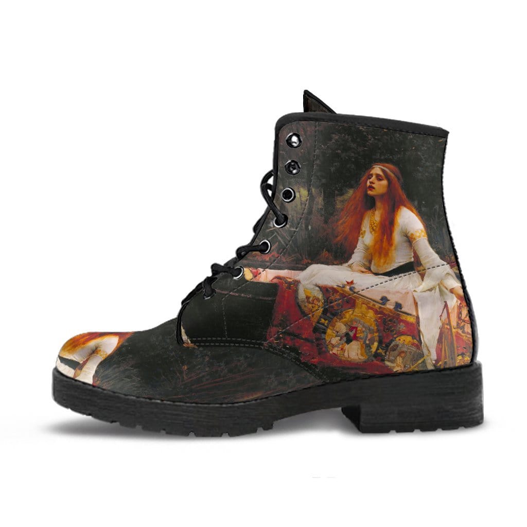 Lady of Shalott pre-raphaelite art boots, custom printed vegan leather women's boots