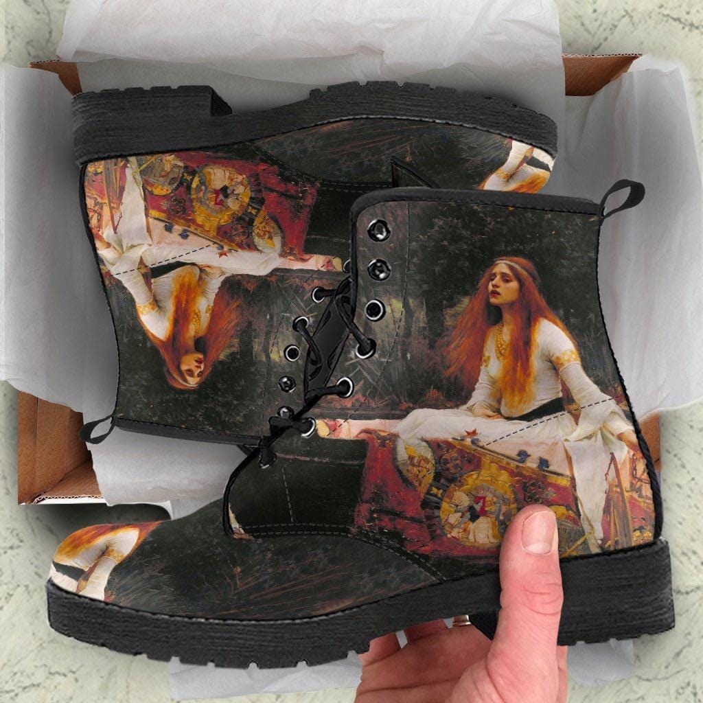 unboxing of the pre-raphaelite art boots, custom printed vegan leather women's boots