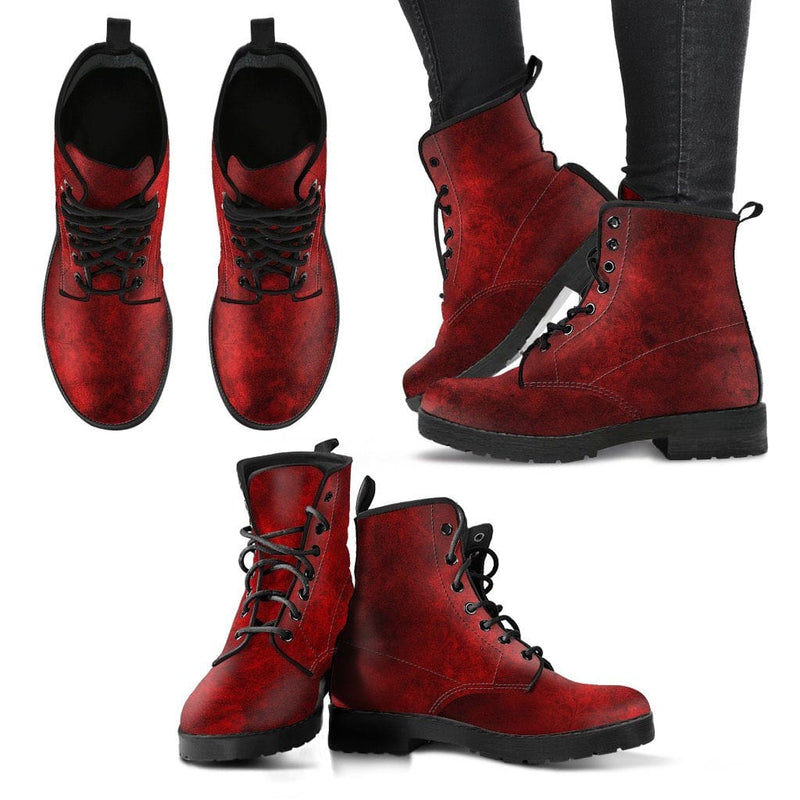 Red Gothic Grunge, Men's Vegan Boots, FREE Shipping