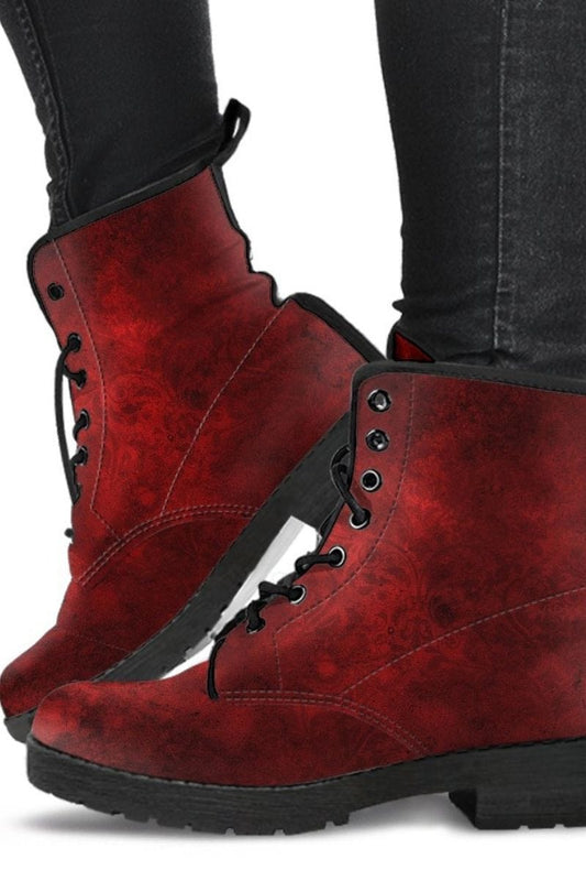 Red Gothic Grunge, Men's Vegan Boots, FREE Shipping